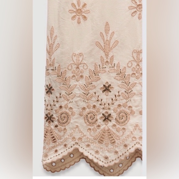 Zara Embroidered Floral Wide-Leg Pants Boho Scalloped Hem S - Picture 4 of 13